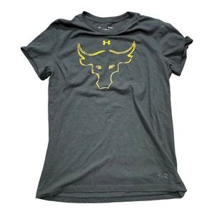 Under Armour Project Rock Womens TShirt Medium Black Gym Workout Bull Active Top